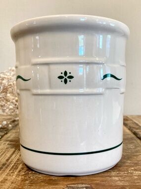Longaberger Pottery Woven Traditions Ceramic Crock Utensil Holder 1 Quart Green